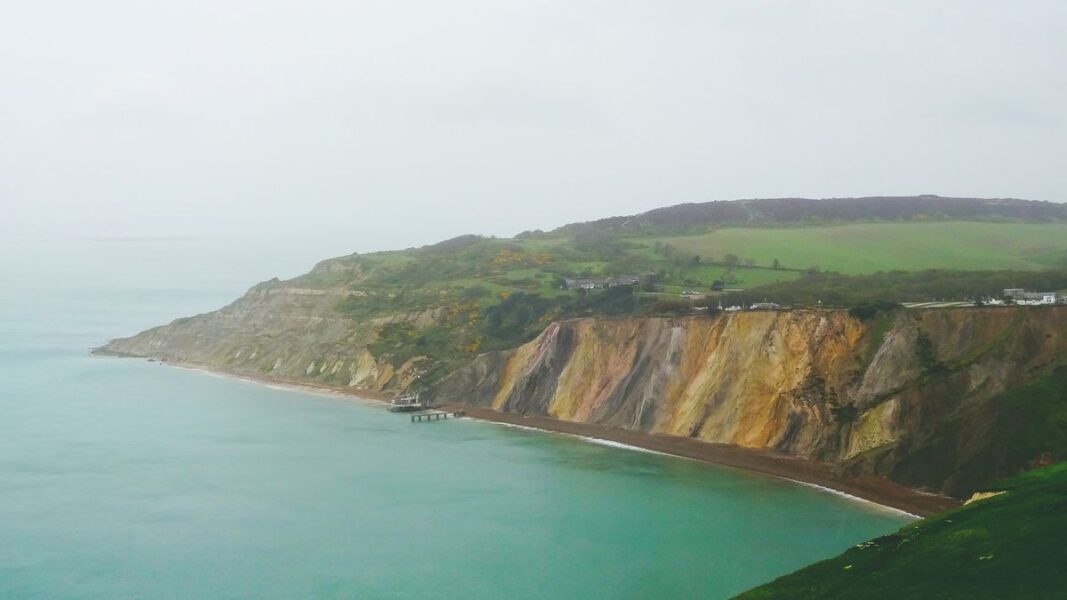Colourful cliffs and blue sea