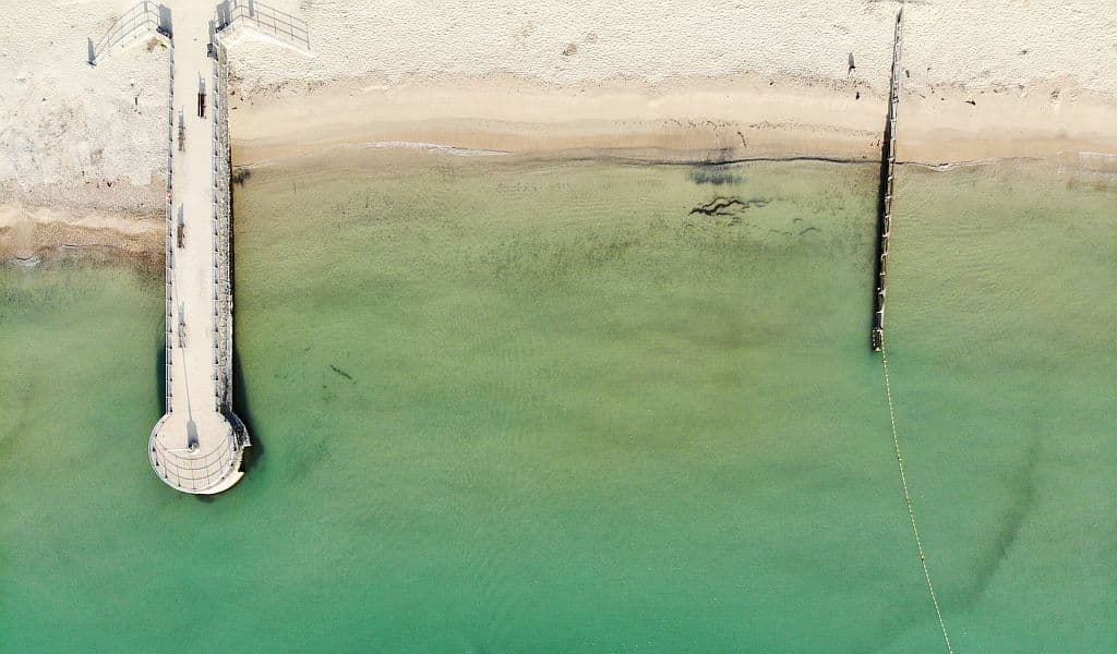 Aerial view of Blag Flag Beach England