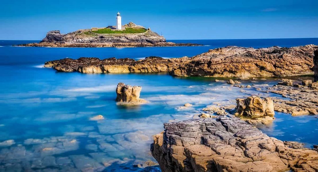 Godrevy Beach Lighthouse in West Cornwall