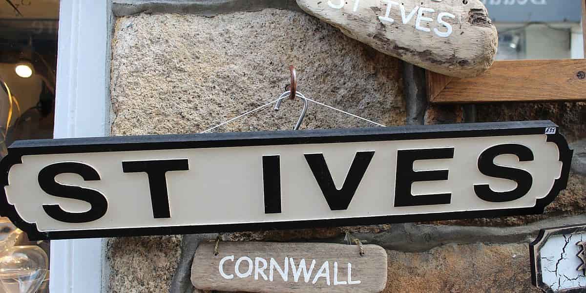 St Ives harbour beach signs Cornwall